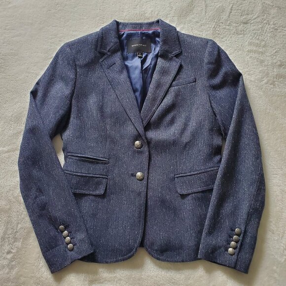Banana Republic Blue Tweed Blazer Size 4 - Picture 5 of 13